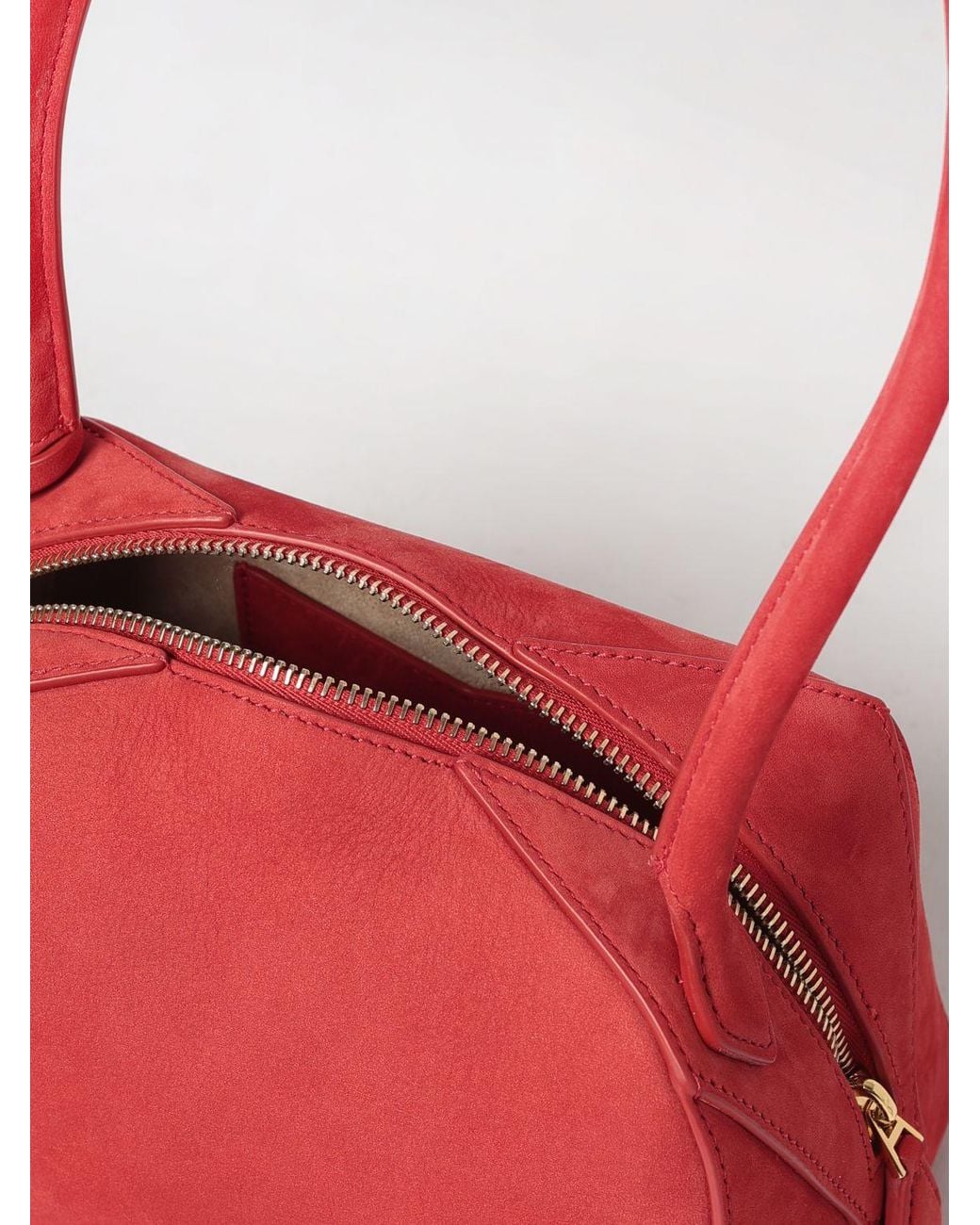 Alaïa Red Small Le Bouledogue Calfskin Leather And Nubuck Bowling Bag