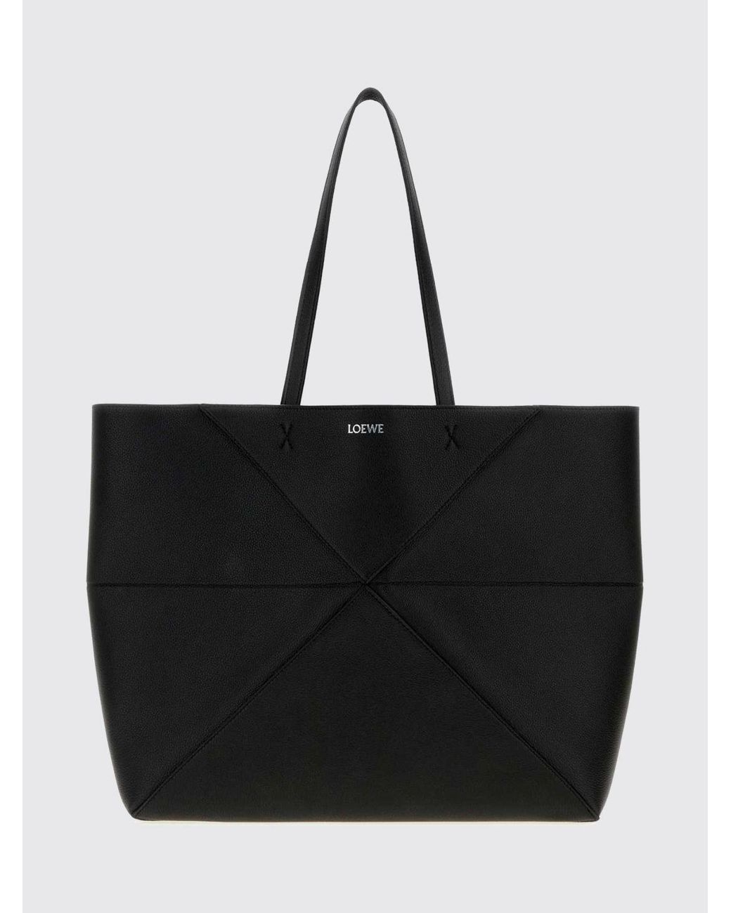 Loewe Black Large Puzzle Fold Calfskin Leather Tote Bag With Laminated Logo