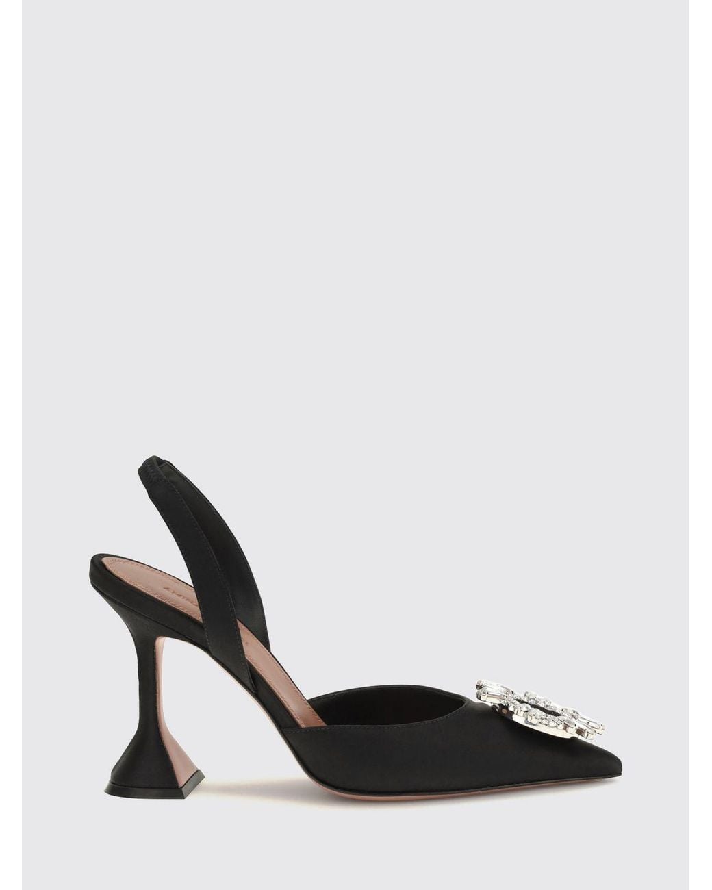 AMINA MUADDI Black Begum Satin Slingback Pumps With Jewel Buckle