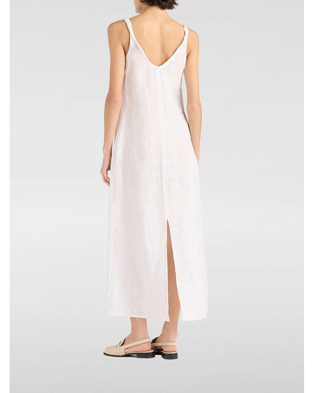 Momoní White MomonÌ A-Line Linen Midi Dress With Off-The-Shoulder Design And Back Slit