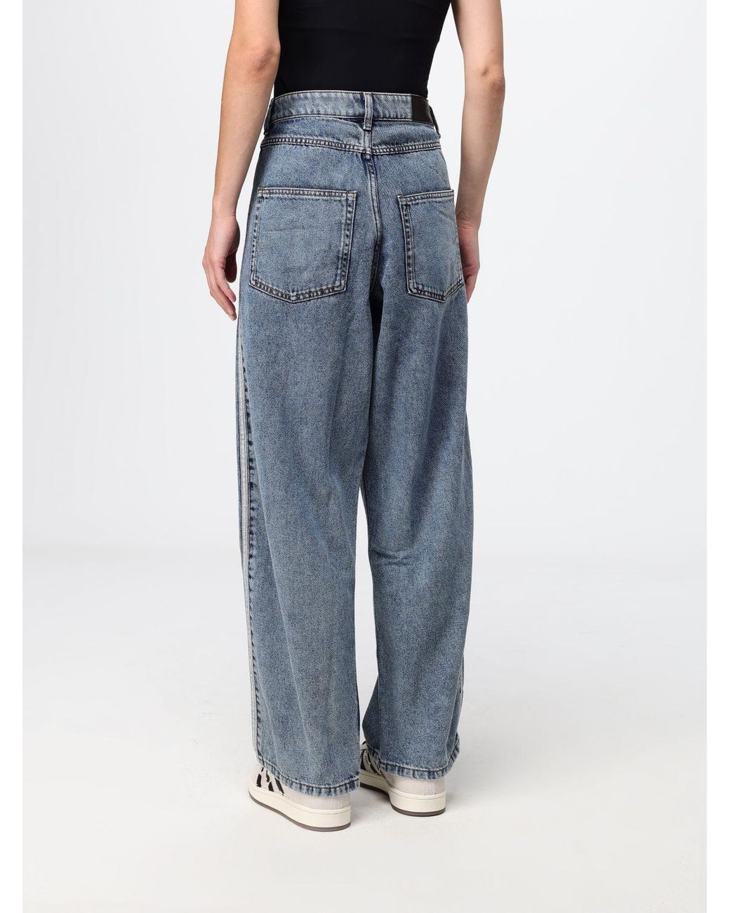 Adidas Originals Blue High-Waisted Wide-Leg Denim Jeans With 3-Stripes Logo