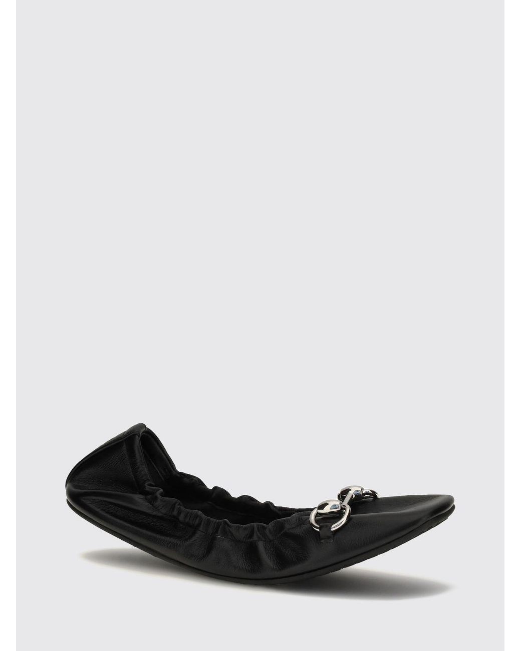 Gucci White Prima Smooth Leather Ballet Flats With Horsebit Detail And Rounded Toe