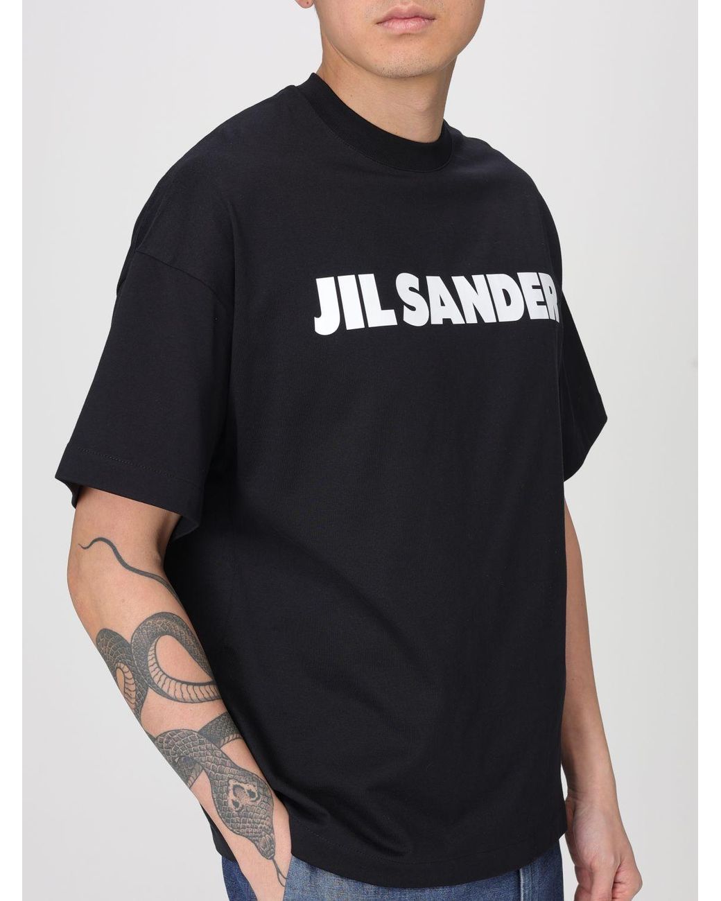 Jil Sander Black Cotton T-Shirt With Logo for men