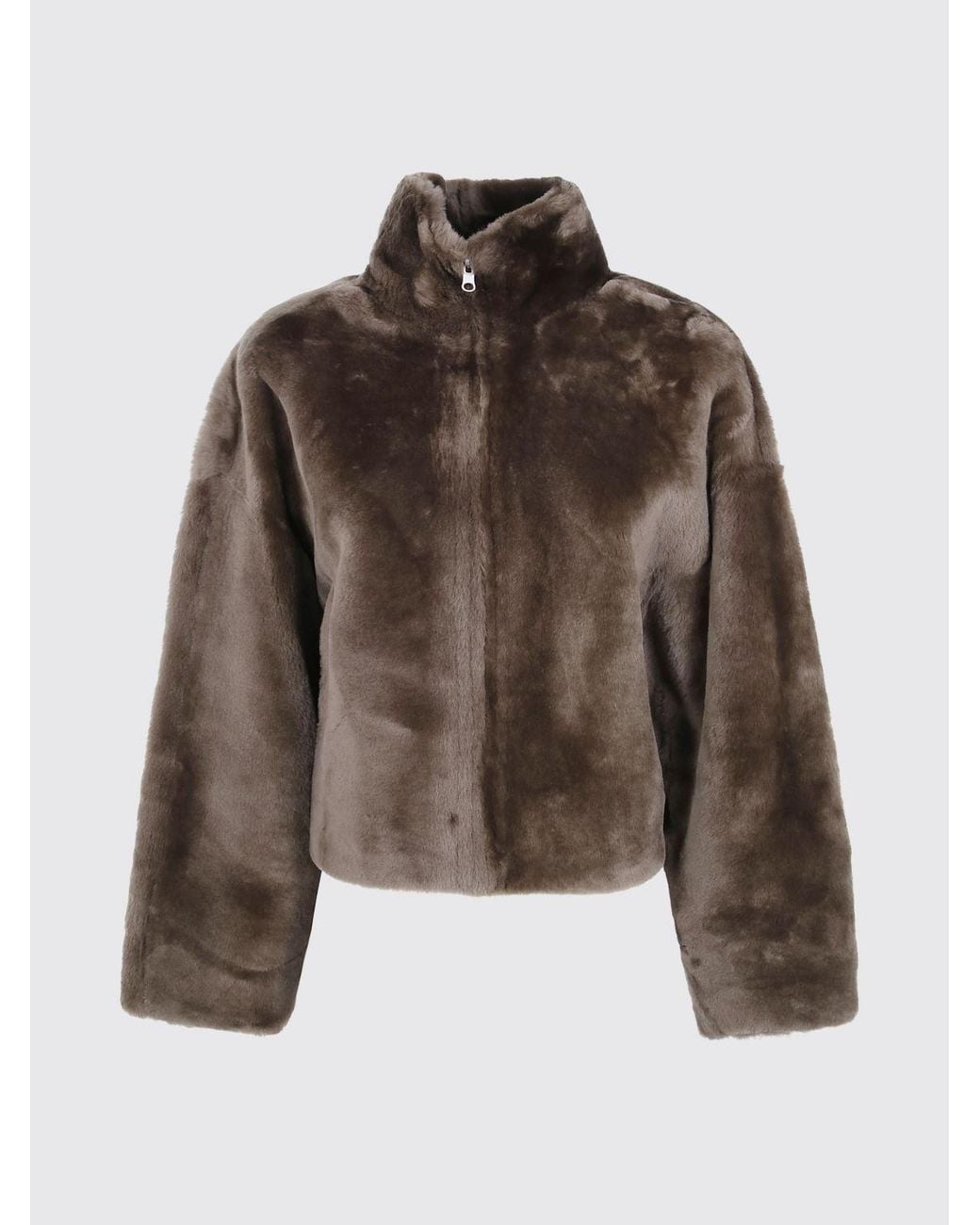 Arma Brown Short Shearling Jacket With High Neck And Zip Closure