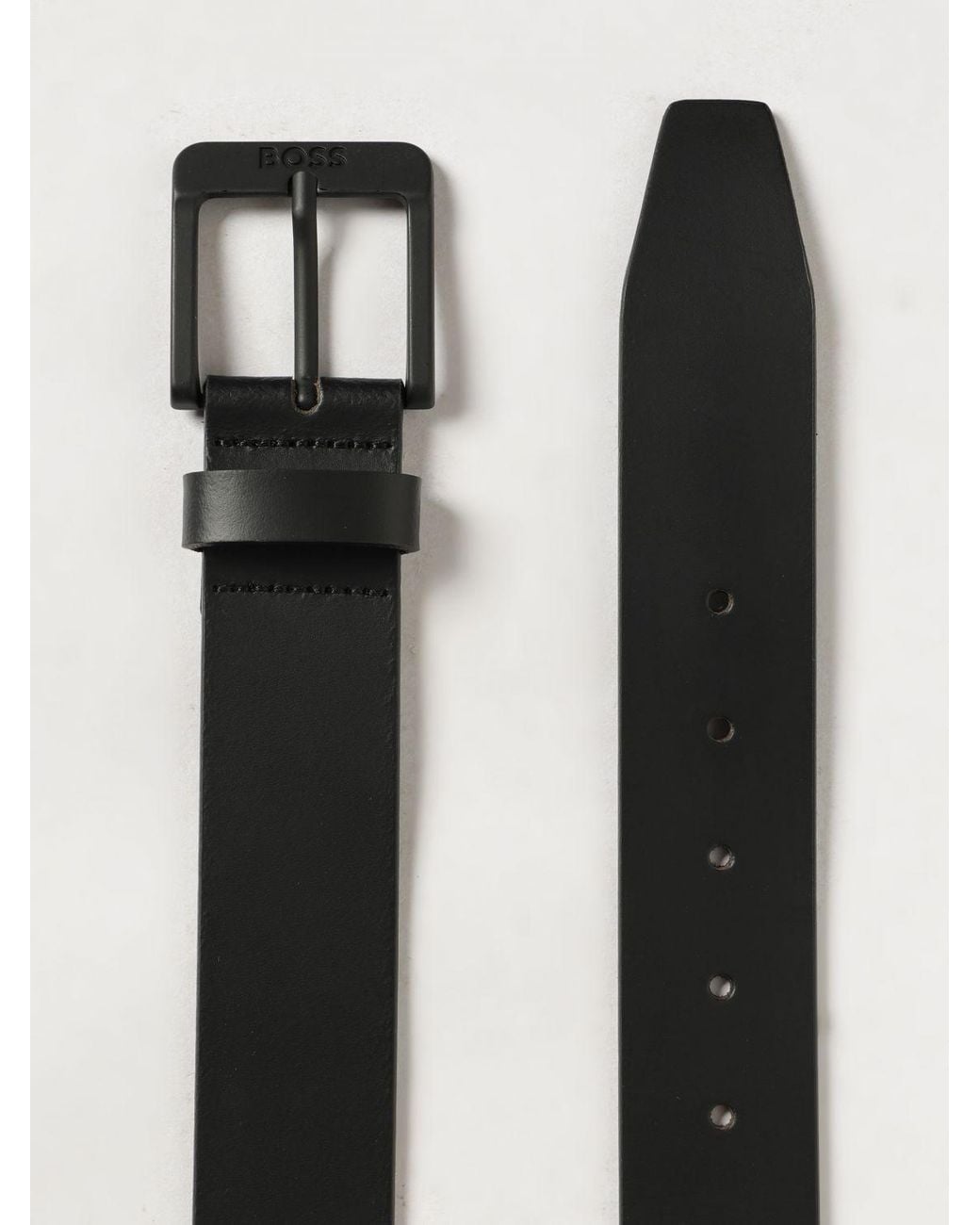 Boss Gray Full-Grain Leather Belt With Engraved Logo Buckle for men