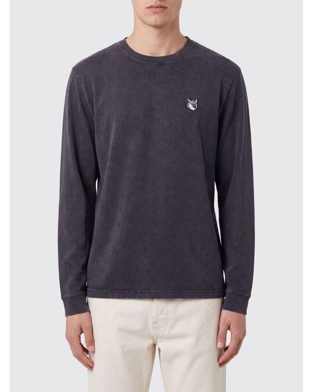Maison Kitsuné Blue Maison KitsunÉ Chillax Fox Patch Organic Cotton Long-Sleeved T-Shirt for men