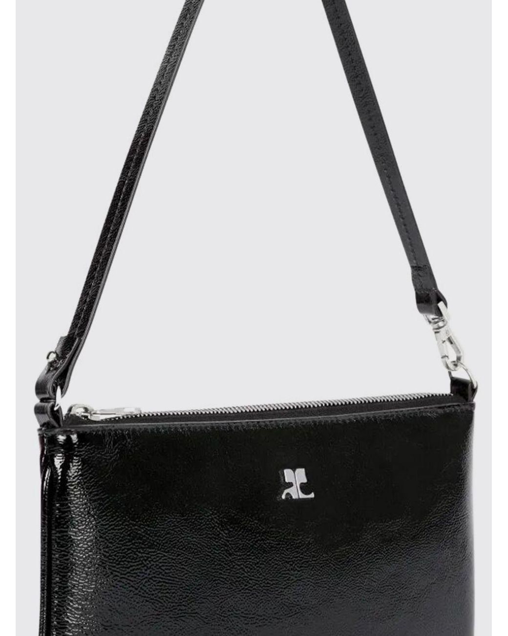 Courreges Black CourrÈ Ges Small Crinkled-Effect Patent Leather Shoulder Bag