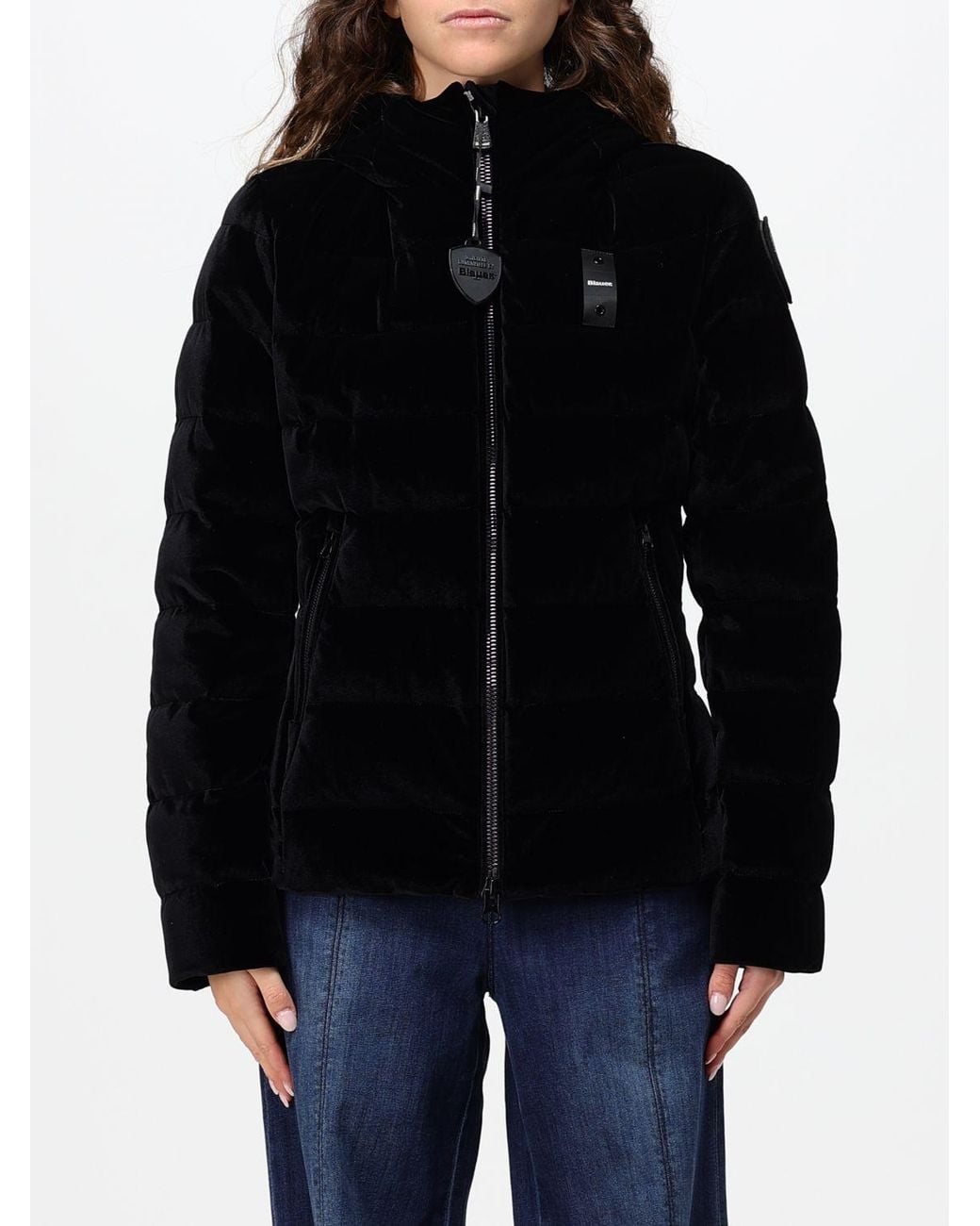 Blauer Black Slim Fit Quilted Velvet Hooded Short Down Jacket