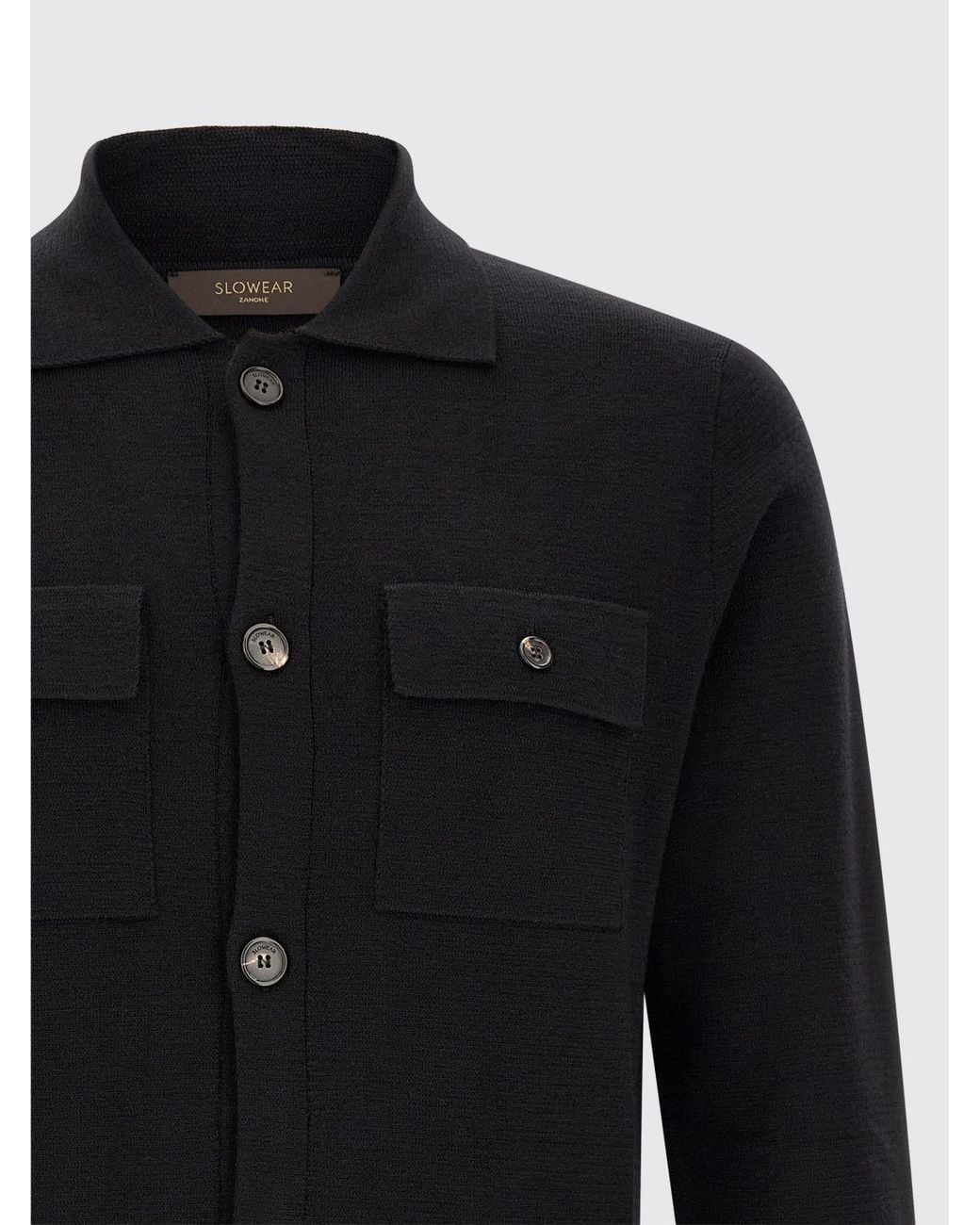 Zanone Blue Pure Virgin Wool Cardigan With Classic Collar And Patch Pockets for men