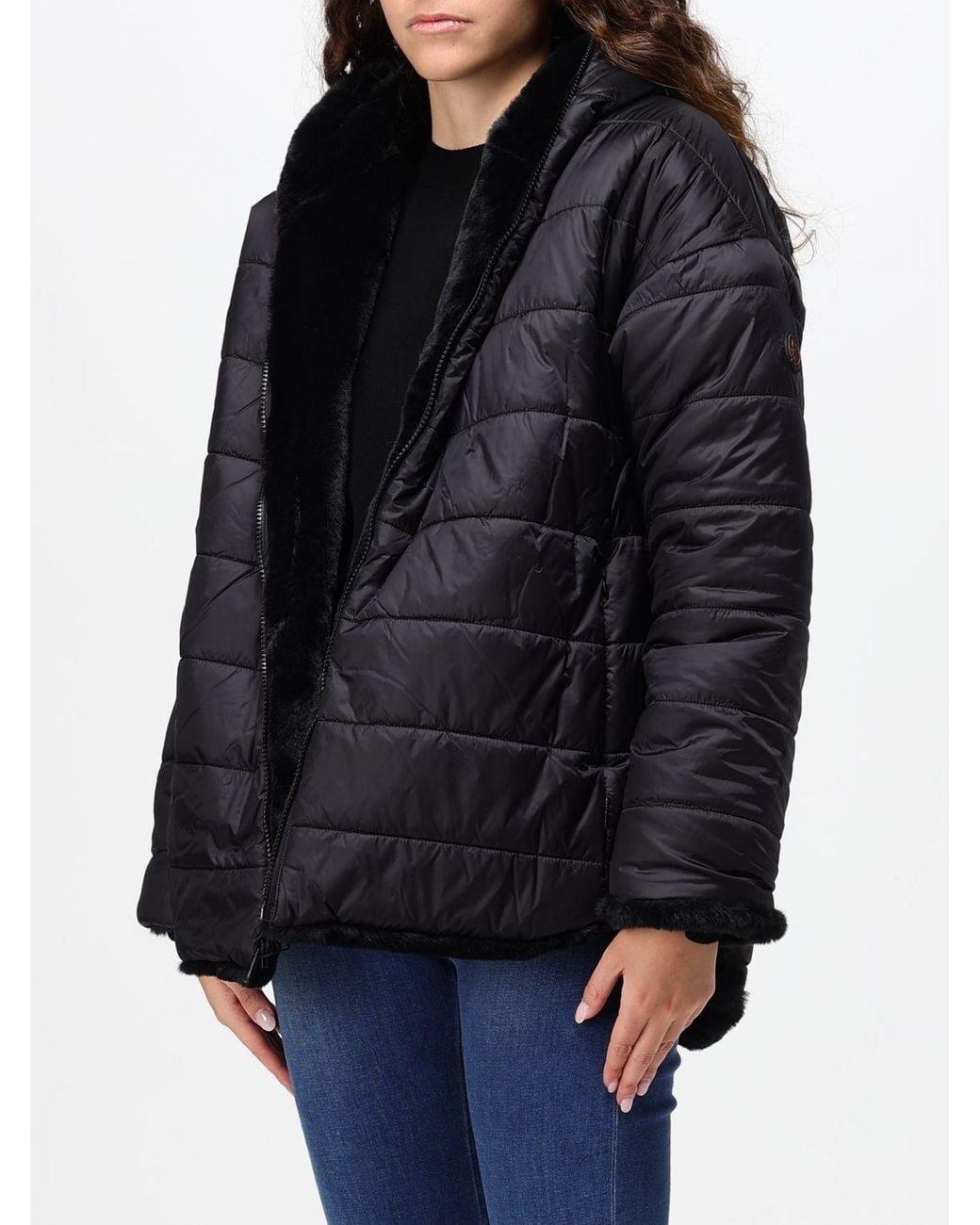 Save The Duck Black Davina Reversible Short Faux-Fur Jacket With Hood
