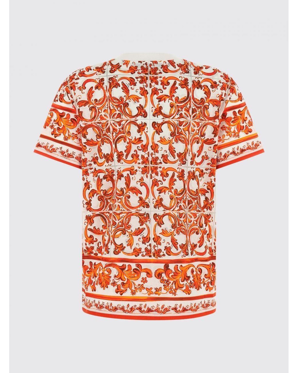 Dolce & Gabbana Orange Dolce &Amp Gabbana Majolica Print Cotton T-Shirt With Contrast Logo