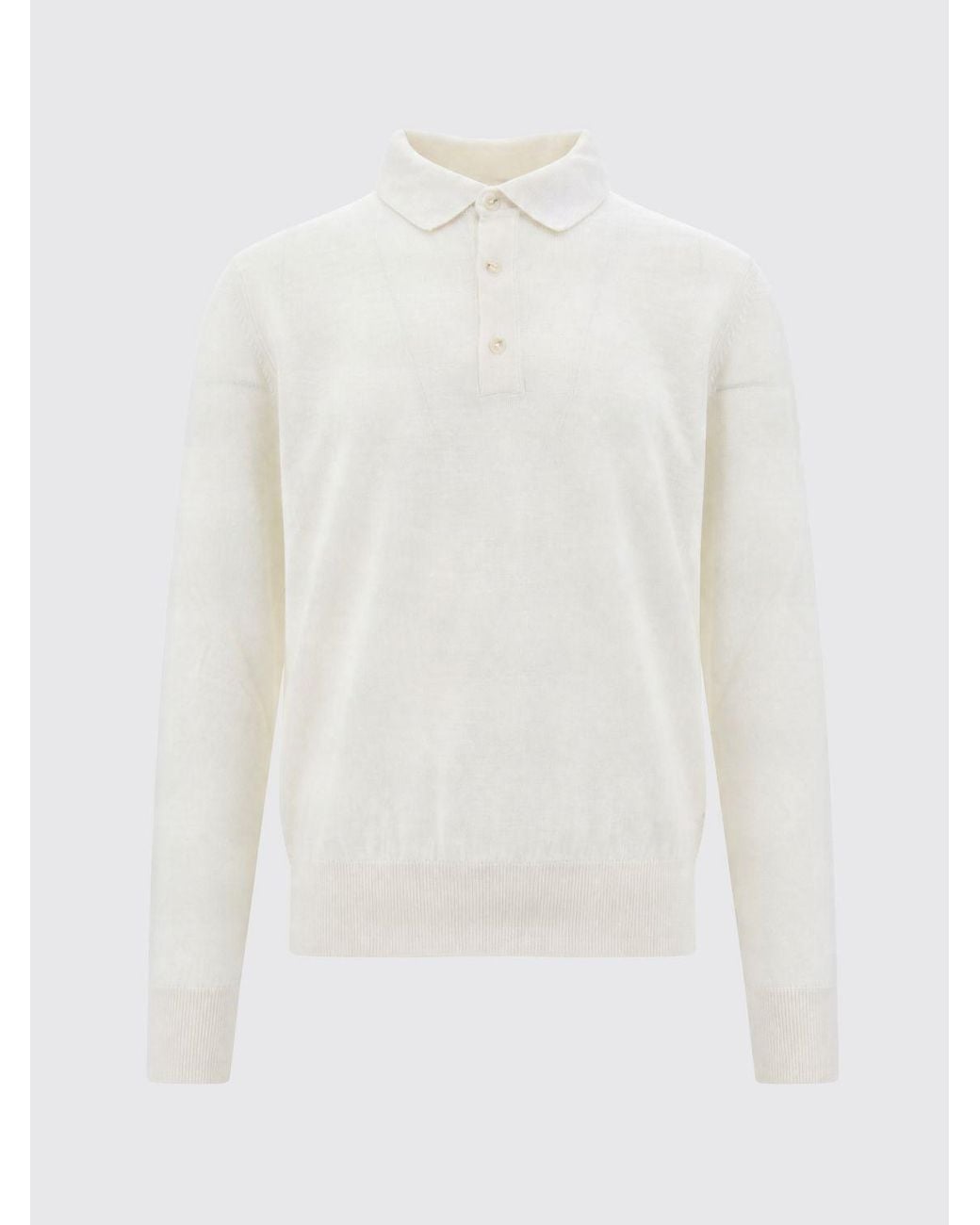 Boss White Long-Sleeved Knit Polo Shirt for men