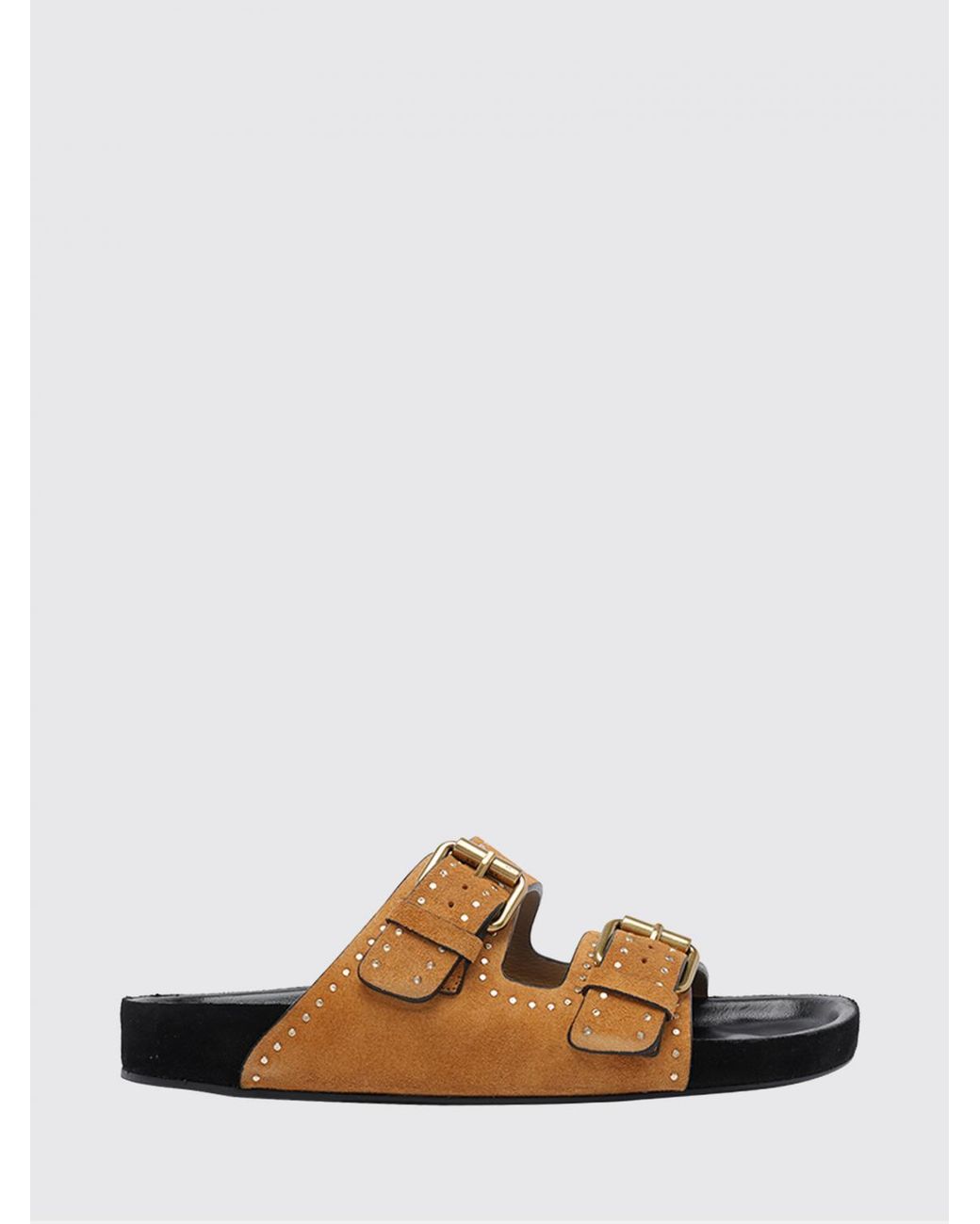 Isabel Marant Brown Lennyo Studded Suede Low-Heeled Sandals With Double Strap