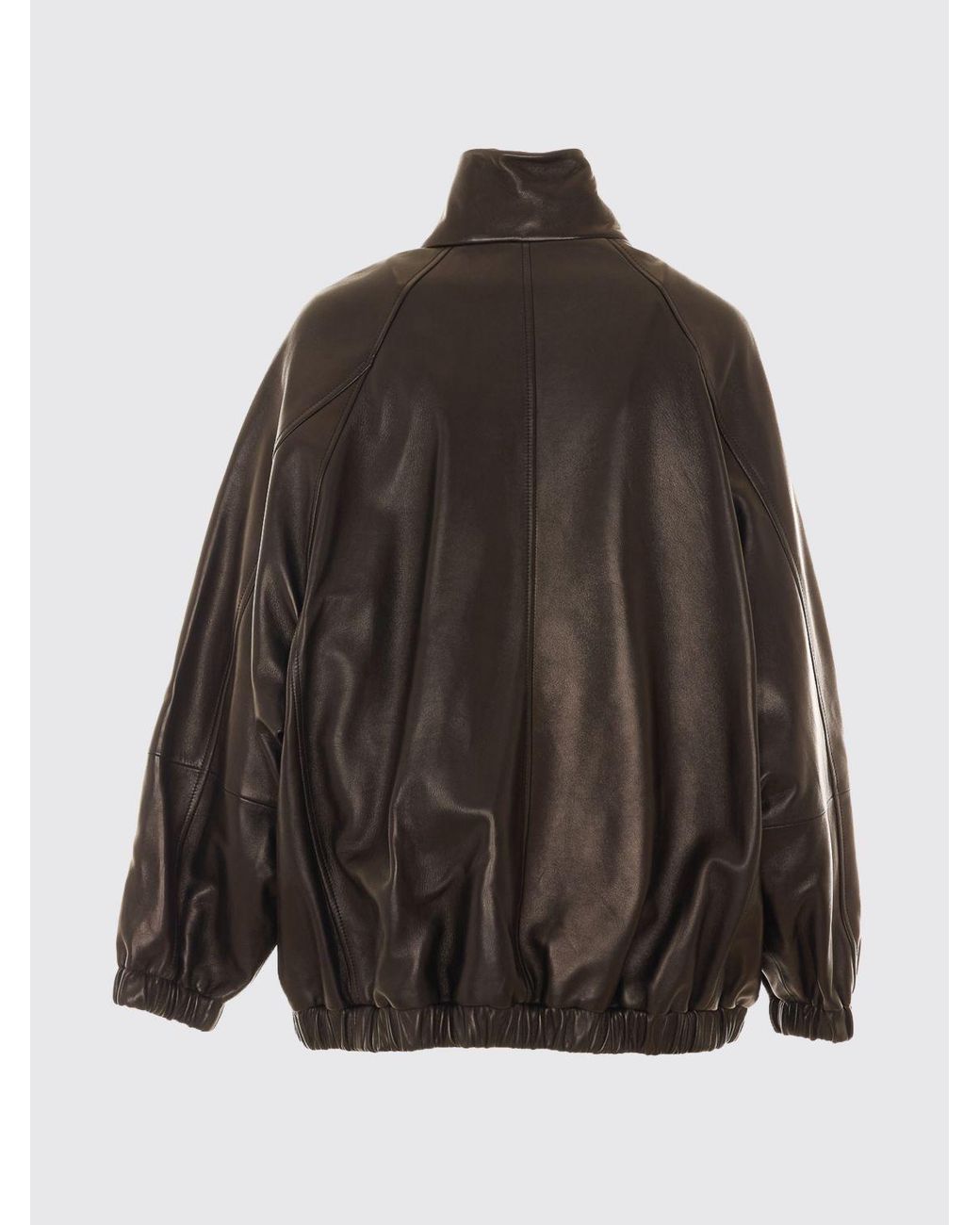 Brunello Cucinelli Black Relaxed Fit Lambskin Leather Bomber Jacket With High Neck