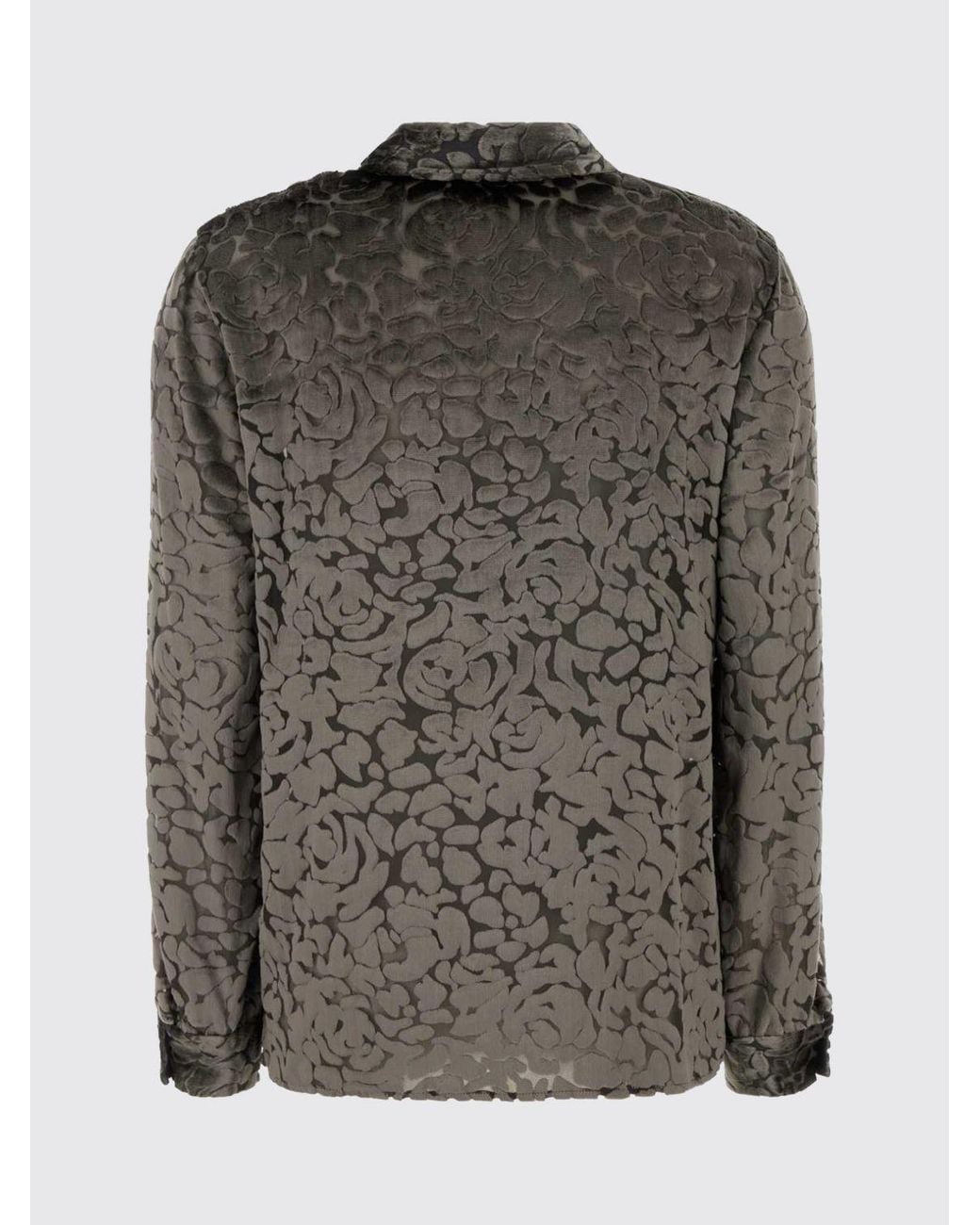 Alberta Ferretti Gray Long-Sleeved Velvet Shirt With A Classic Collar