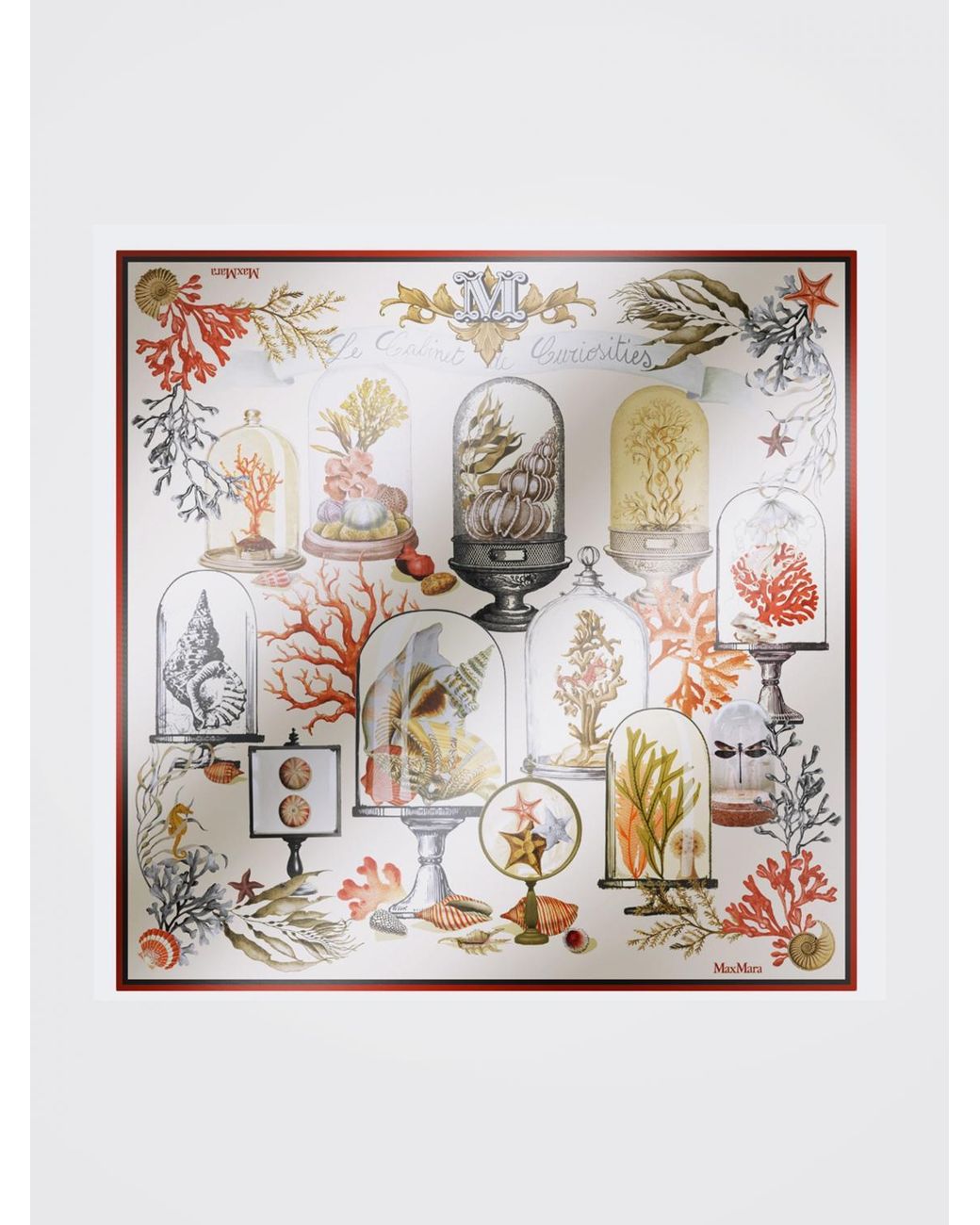Max Mara Natural Graphic Print Silk Twill Square Foulard