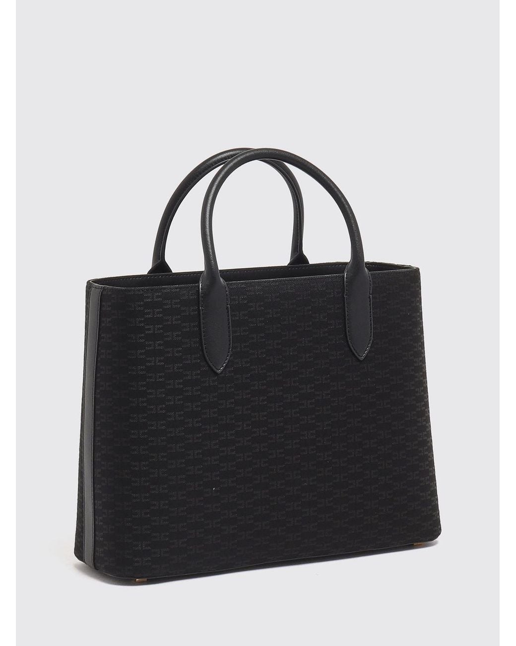Elisabetta Franchi Black Monogram Jacquard Fabric Handbag With Double Handle
