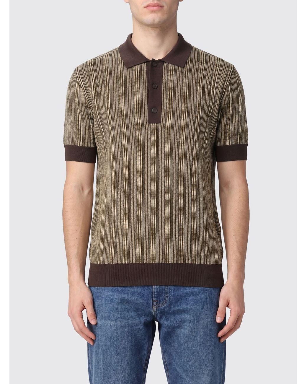 Ferragamo Brown Striped Knit Polo for men