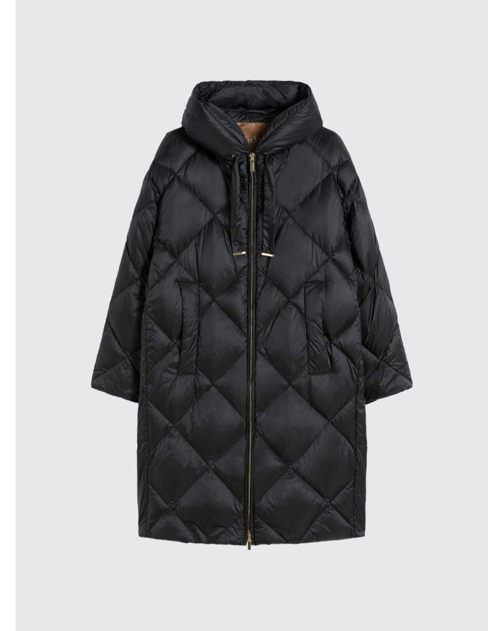 Max Mara Black Long Quilted Nylon Down Jacket With Hood