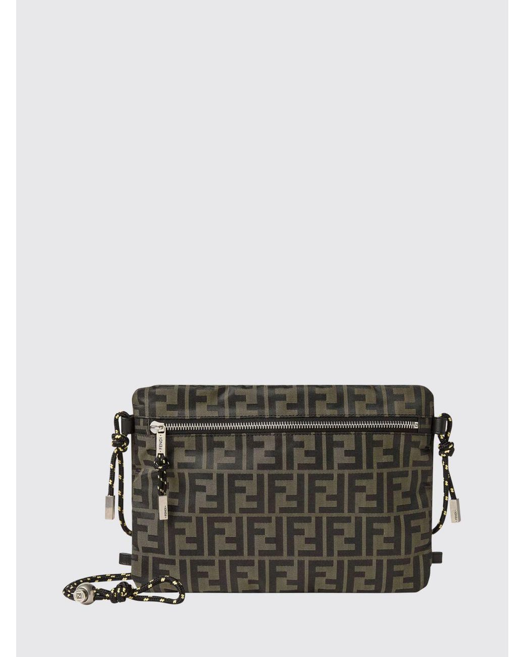 Fendi Gray Ff Monogram Fabric Crossbody Bag With Adjustable Strap for men