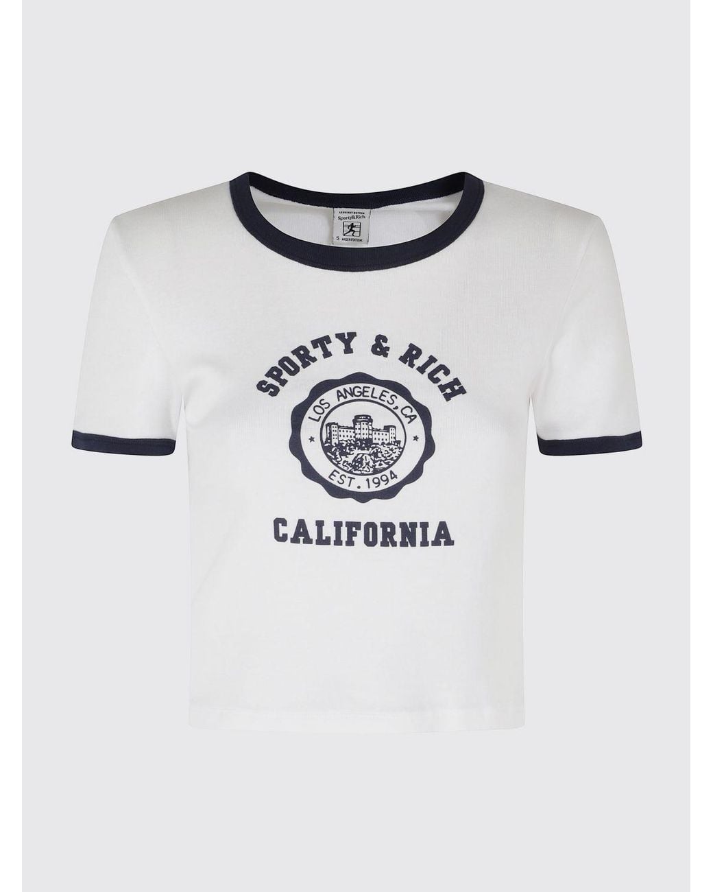 Sporty & Rich Blue Sporty &Amp Rich California Cropped Cotton T-Shirt With Logo Print