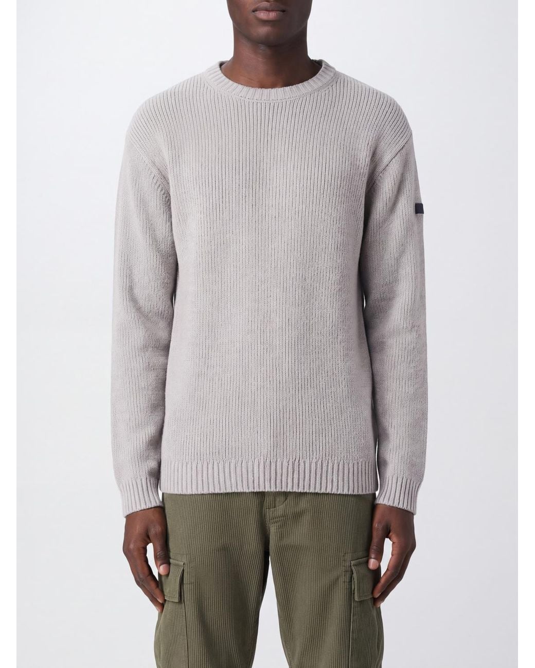 Rrd Gray Wool Crewneck Jumper With Ribbed Trims And Applied Logo for men
