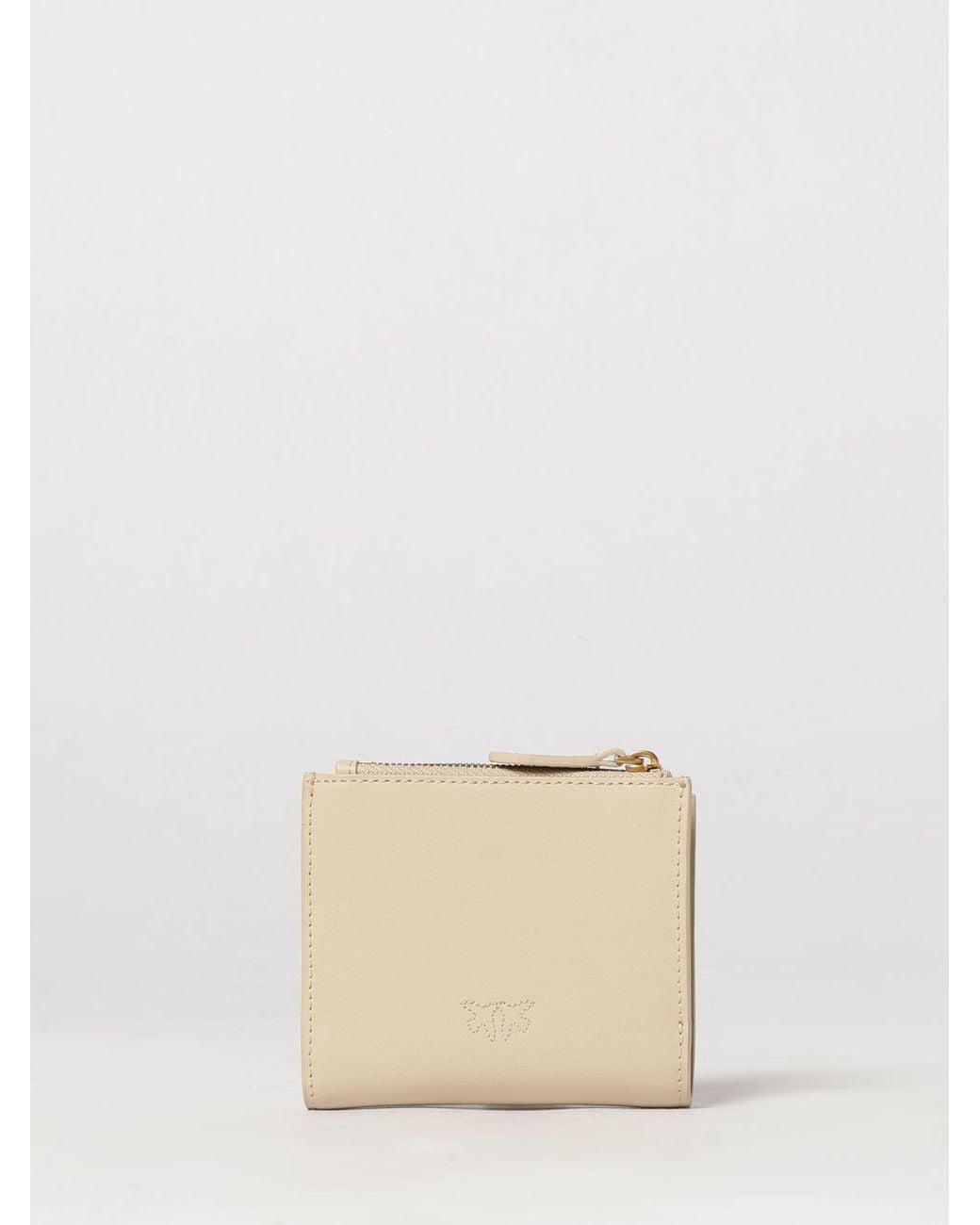 Pinko Natural Small Smooth Leather Wallet With Metallic Love Birds Logo