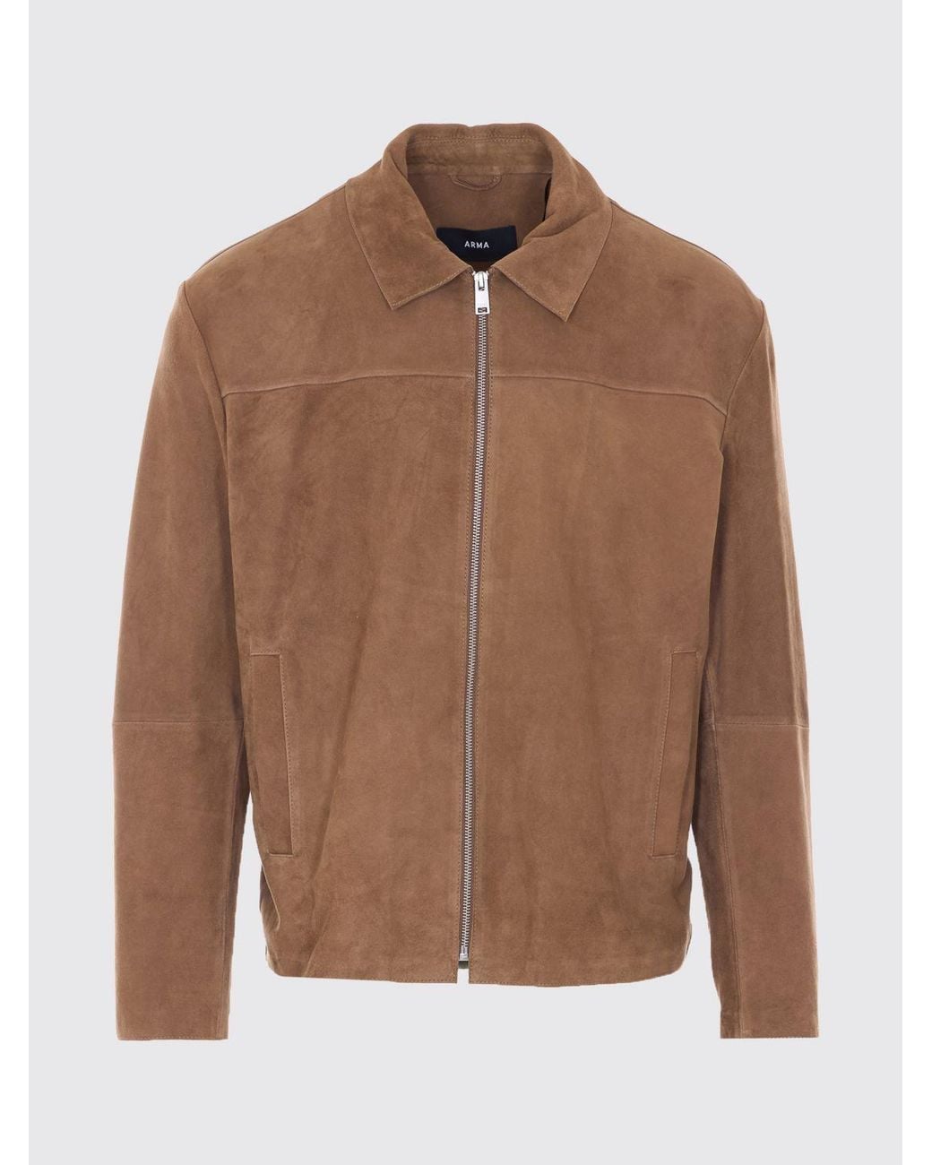Arma Brown Suede Goat Leather Shirt Jacket With Welt Pockets for men