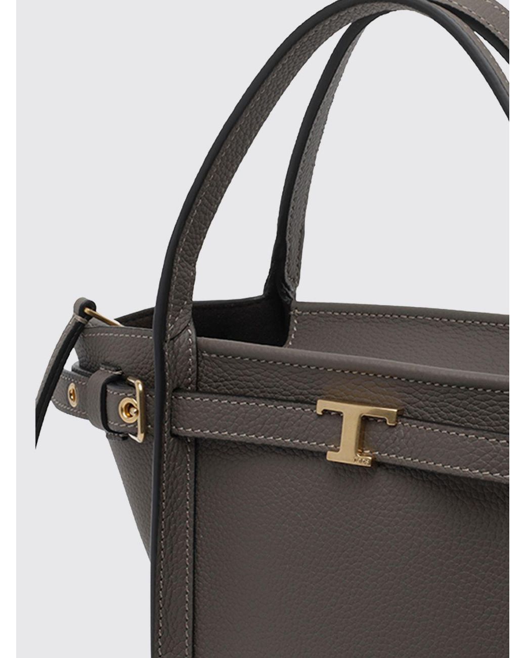 Tod's Gray T Signature Grained Calf Leather Handbag With Shoulder Strap