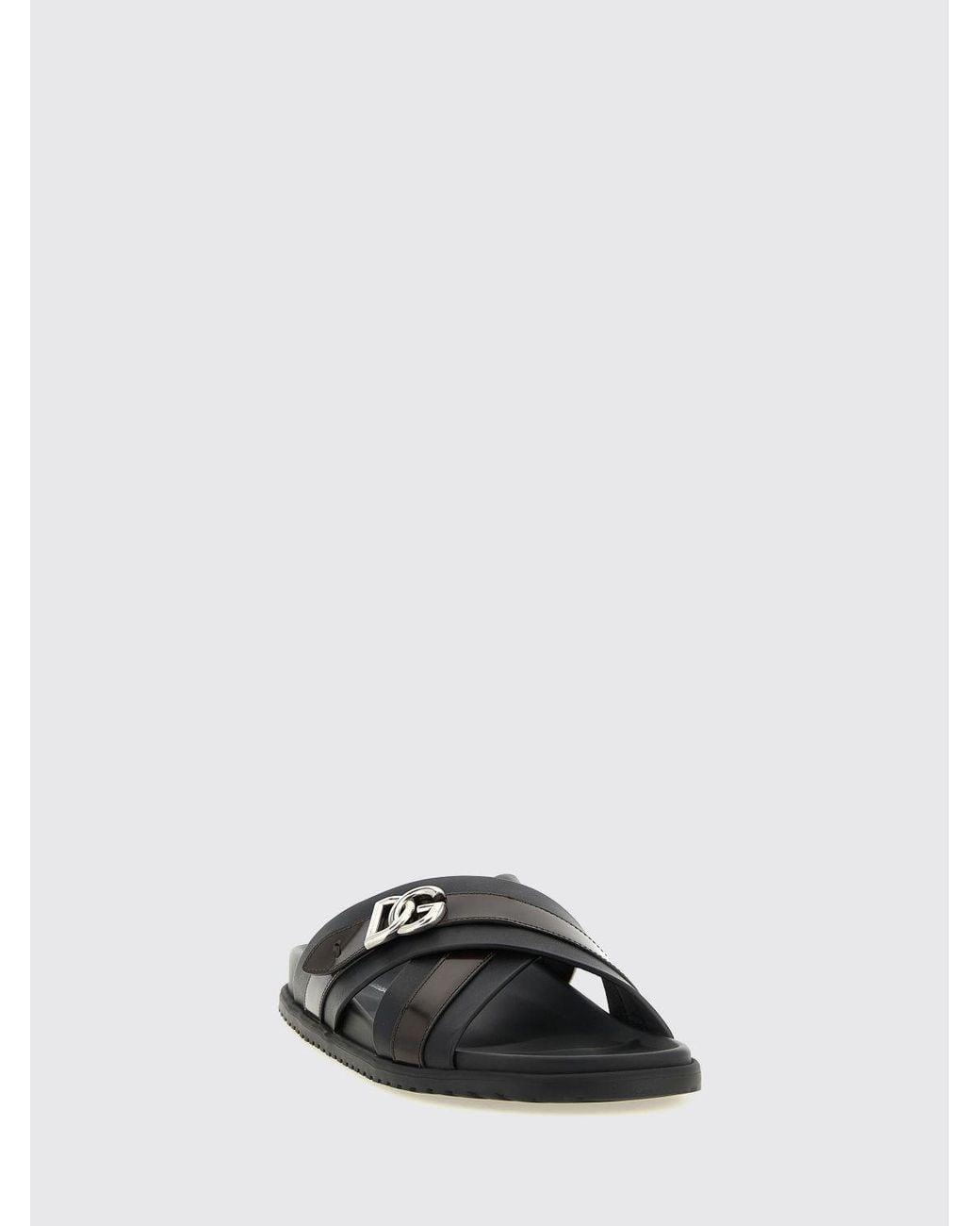 Dolce & Gabbana Black Dolce &Amp Gabbana Calfskin Leather Slide Sandals With Dg Monogram Plaque for men
