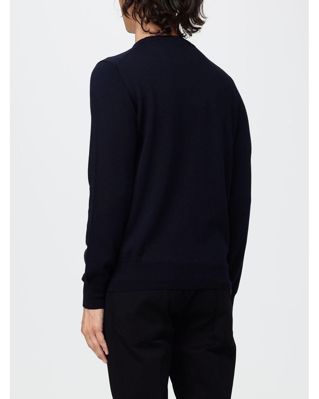 Brooksfield Blue Crewneck Wool Jumper With Long Sleeves And Ribbed Trims for men