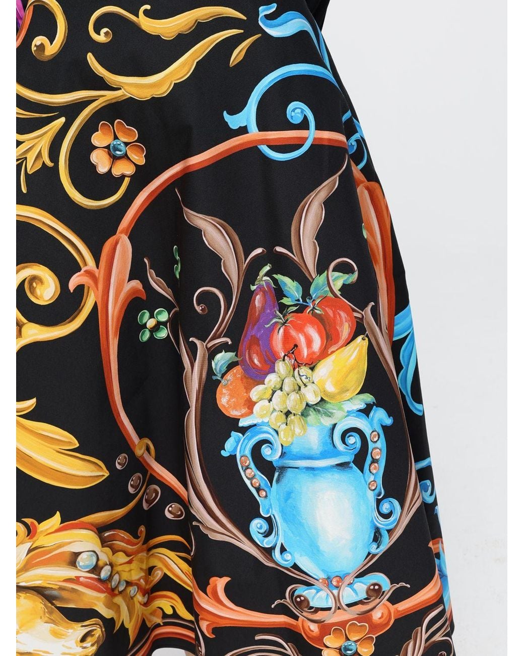 Moschino Couture White High-Waisted Baroque Print Cotton Full Midi Skirt
