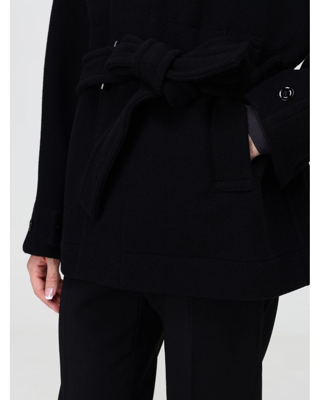 Lemaire Blue Pure Wool Short Coat With Belt And Funnel Neck