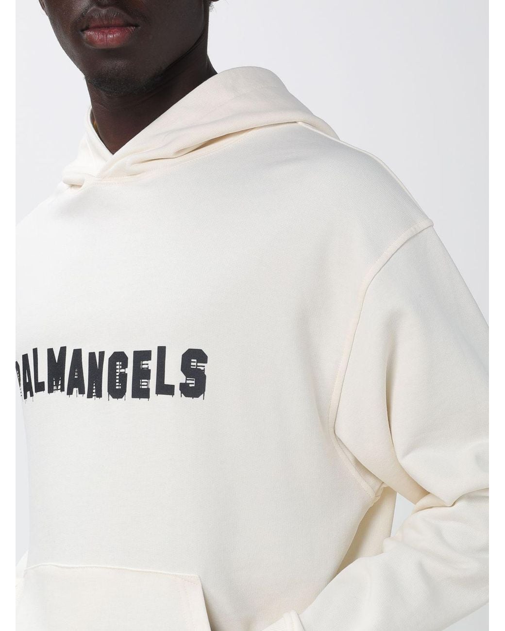 Palm Angels White Cotton Hoodie With Contrasting Logo for men