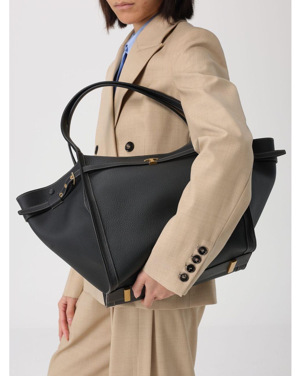 Tod's Black Medium Grained Leather Shopping Bag