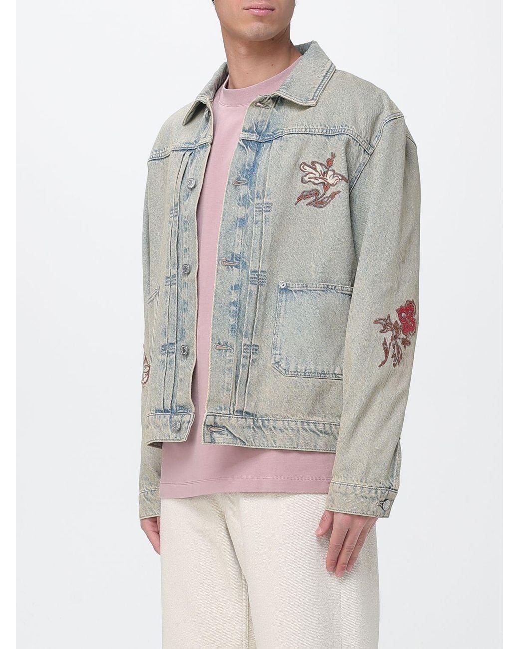 Drole de Monsieur Gray Embroidered Denim Jacket for men