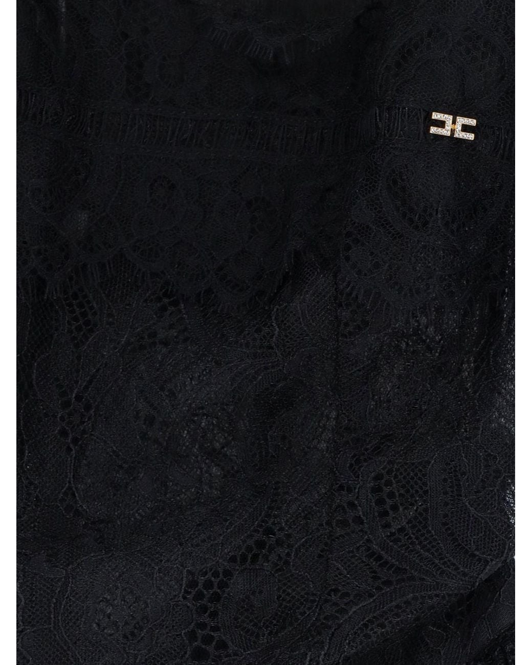 Elisabetta Franchi Black A-Line Off-The-Shoulder Lace And Tulle Mini Dress With Ruffles