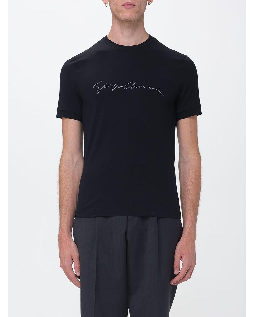 Giorgio Armani Black Cotton T-Shirt With Short Sleeves And Contrasting Logo for men