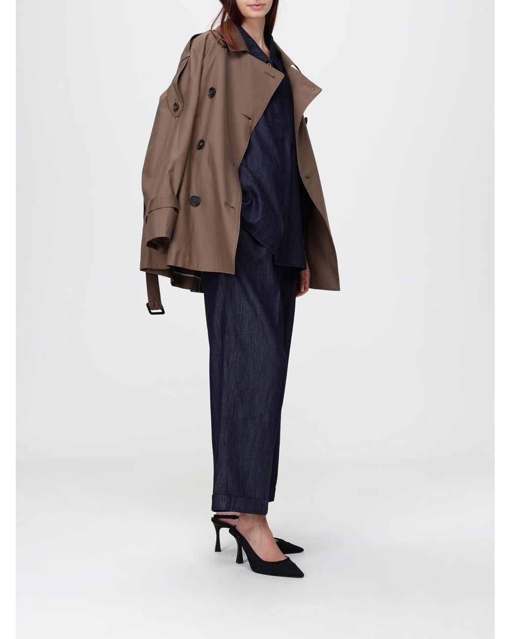 Max Mara Brown Short Double-Breasted Cotton Trench Coat With Belt And Epaulettes