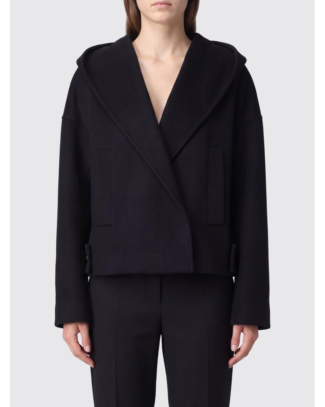 Sportmax Blue Hooded Double-Breasted Wool Pea Coat With Shawl Collar