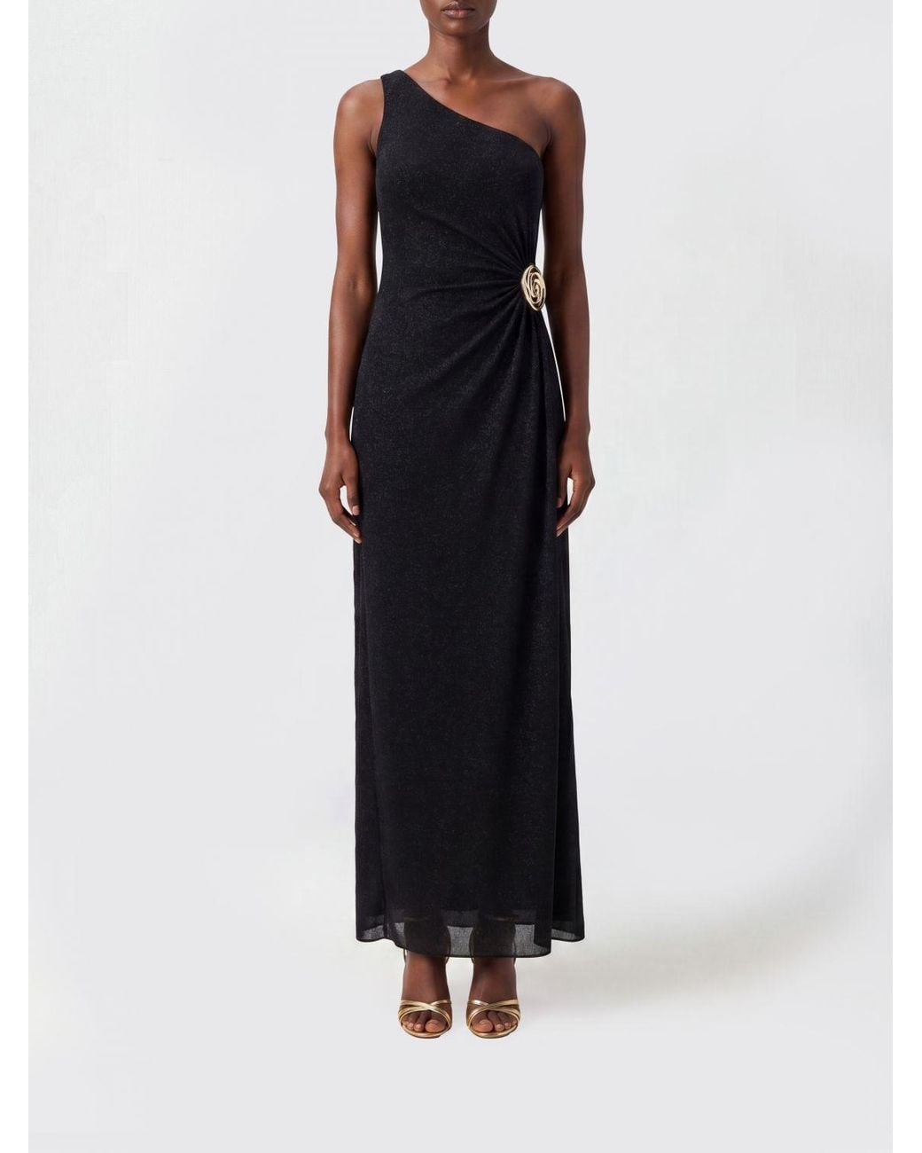 Oseree Black One-Shoulder Long Lurex Evening Gown