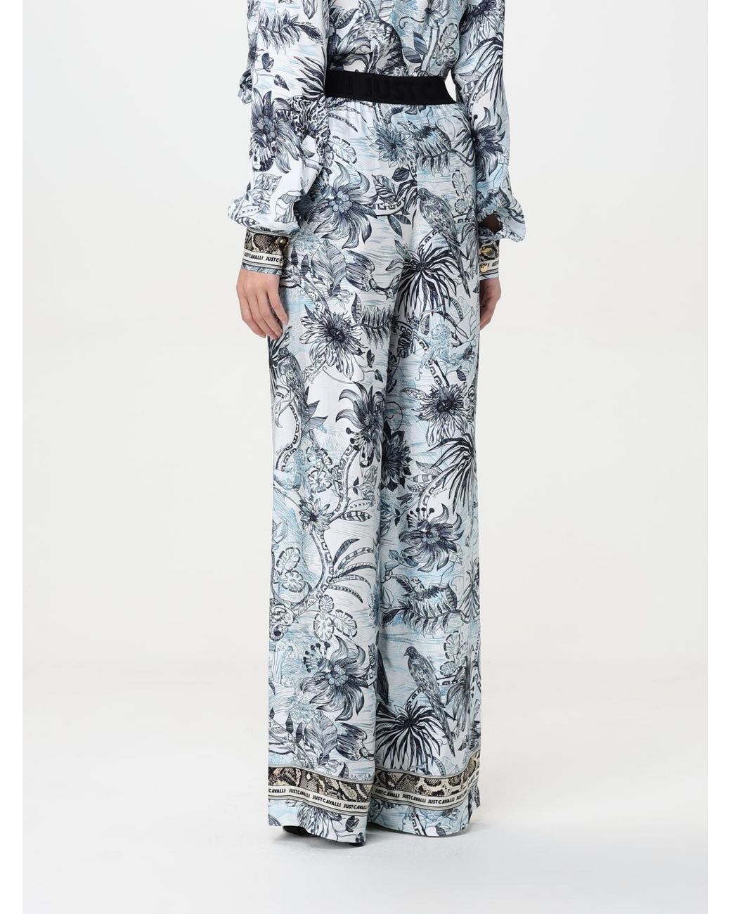 Just Cavalli Gray Tropical Print Wide Leg Pants