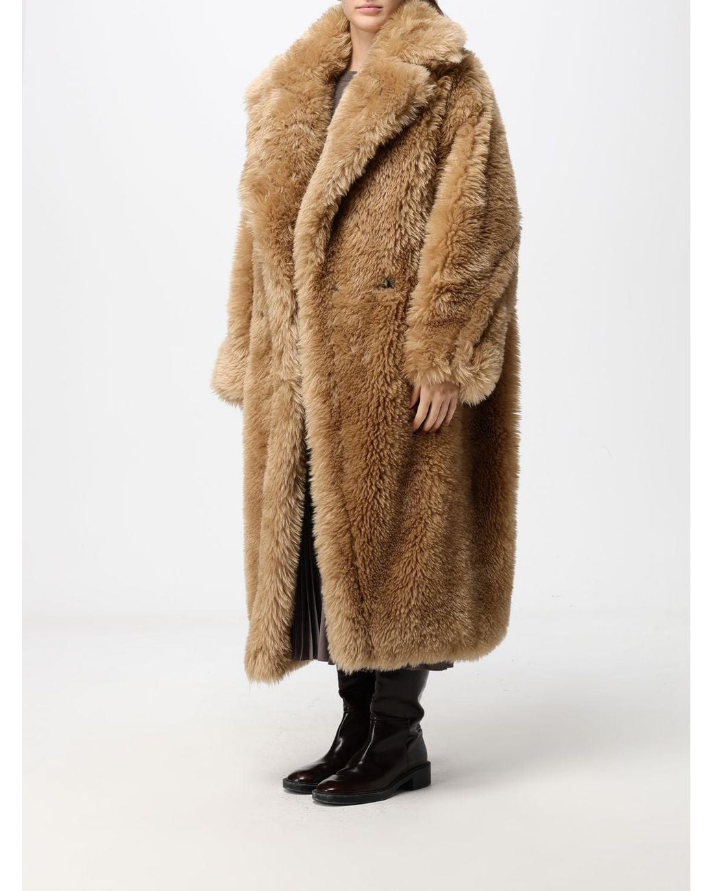 MEIMEIJ Natural Long Double-Breasted Oversized Faux Fur Coat