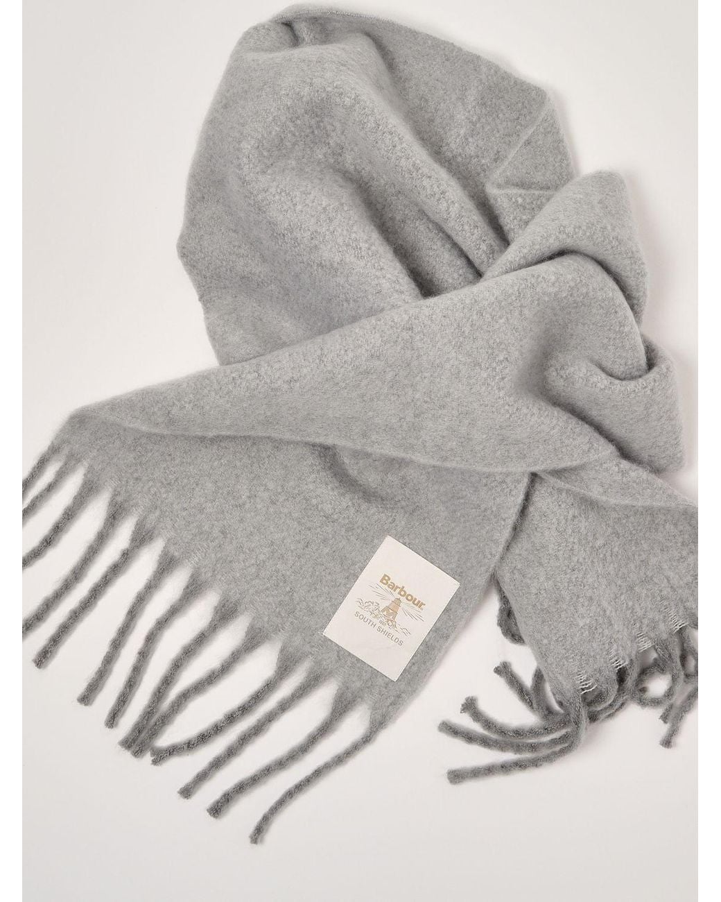 Barbour Gray Logo Polyester Scarf With Fringed Edges