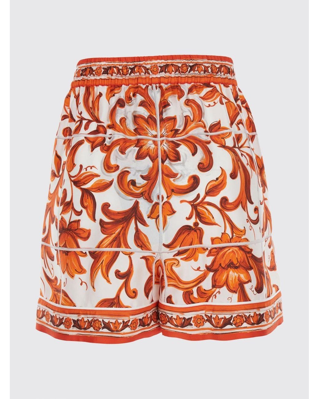 Dolce & Gabbana Red Dolce &Amp Gabbana Cotton Shorts With Majolica Print And High Waist