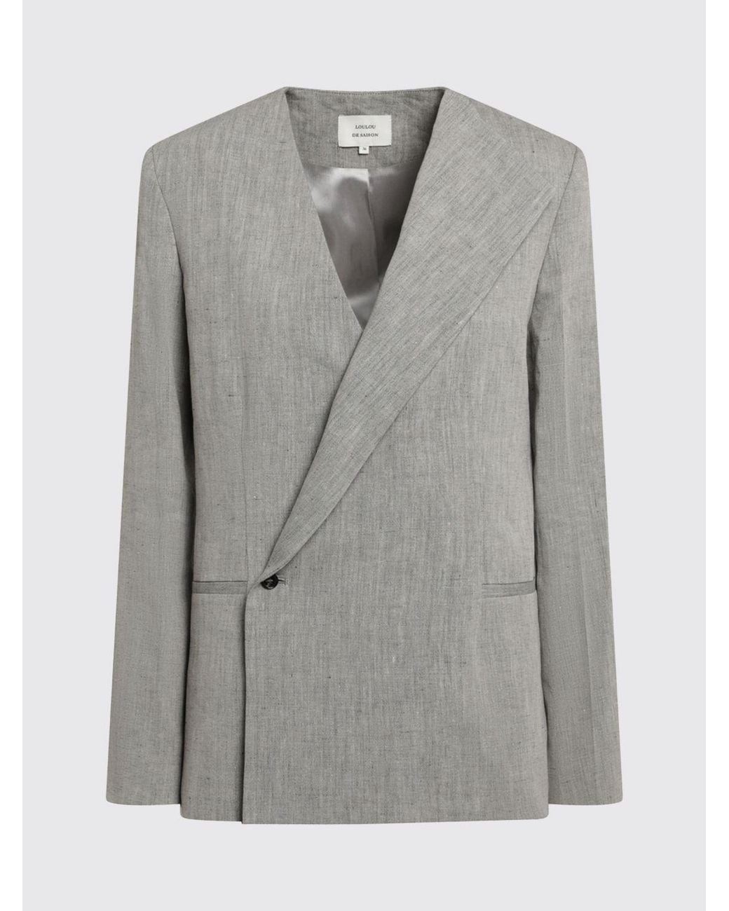 Loulou de Saison Gray Double Breasted Linen Blend Blazer