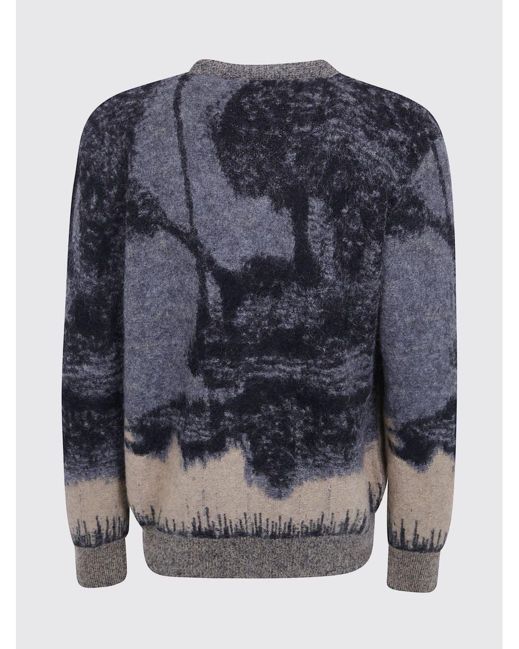 Laneus Blue Abstract Jacquard Mohair Cardigan With V-Neck for men