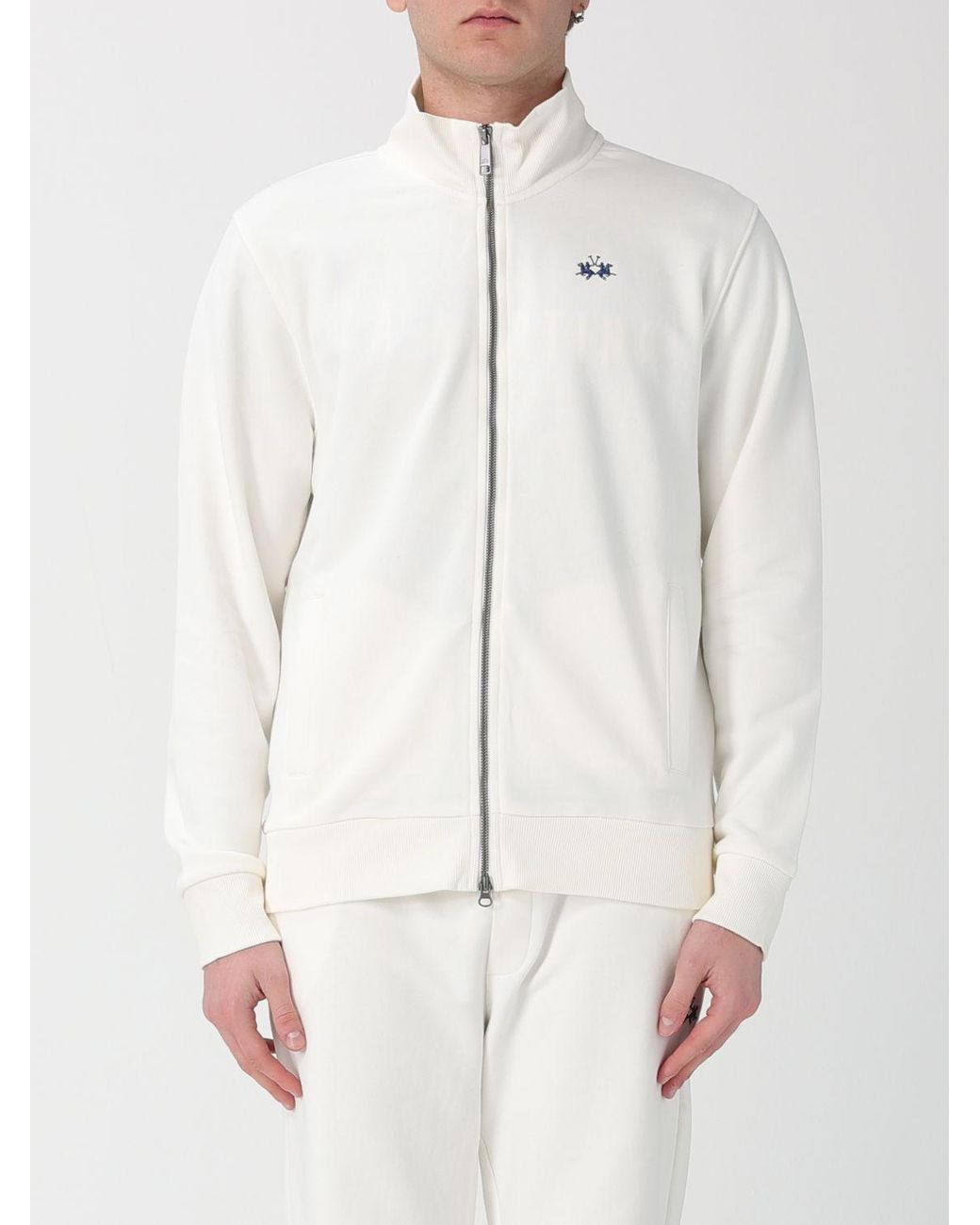 La Martina White Cotton Zip Up Sweatshirt for men