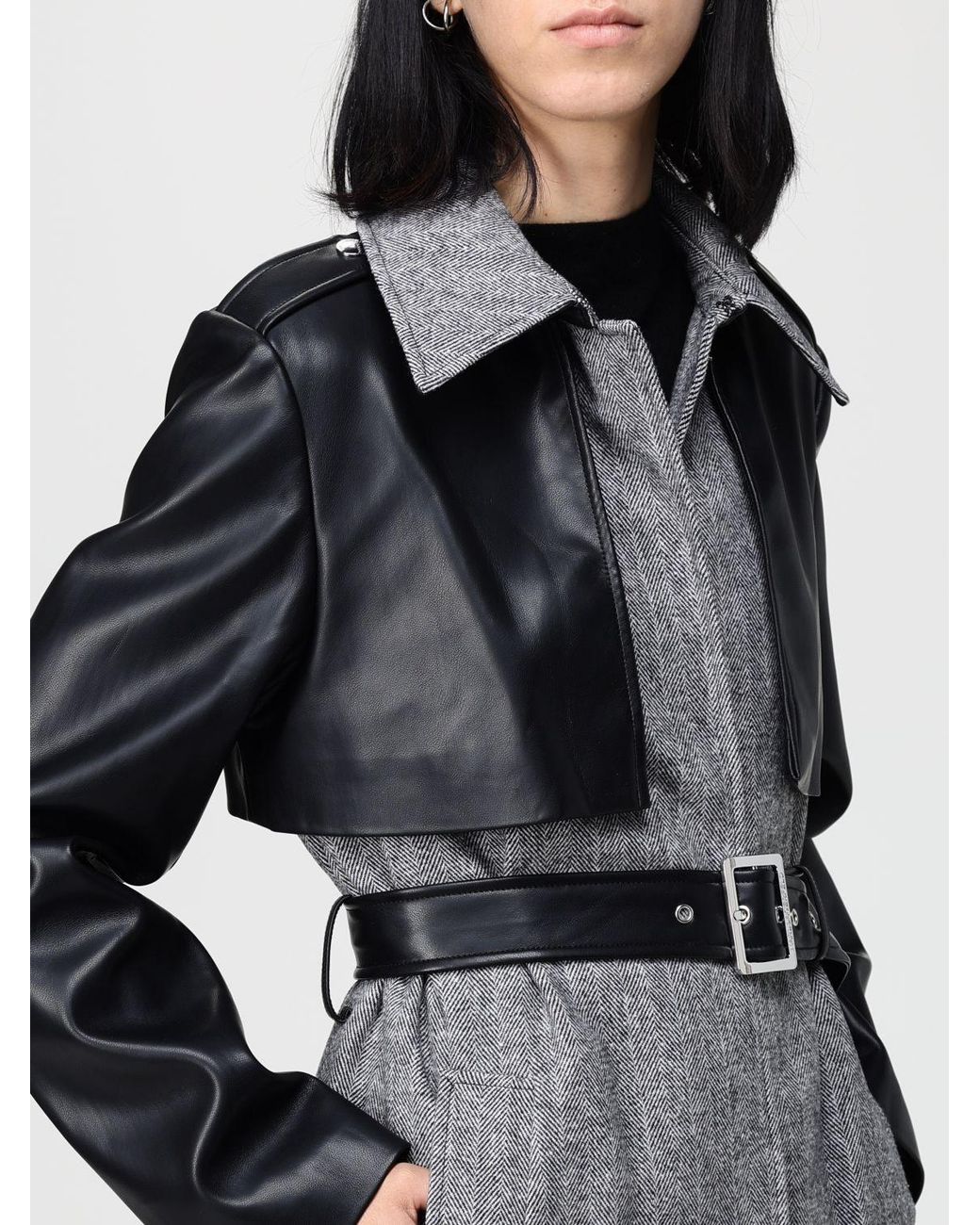 Karl Lagerfeld Gray Belted Herringbone Coat