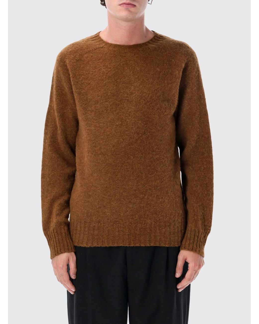 Howlin' By Morrison Brown Crewneck Wool Blend Jumper With Ribbed Trims for men